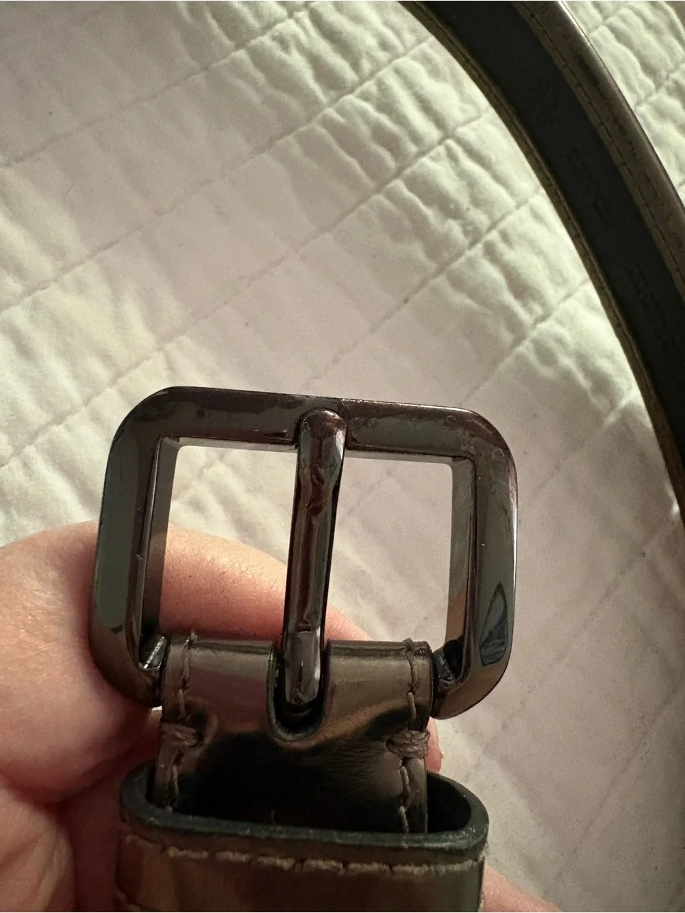 Burberry Gun Metal Beat Check Coated Canvas Patent Leather Buckle Belt 90 CM L